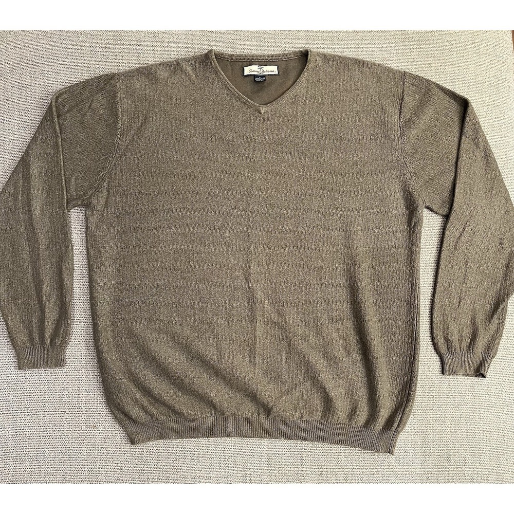 Tommy Bahama V-Neck Sweater Mens Large Brown Excellent Textured Rayon Cotton‎
